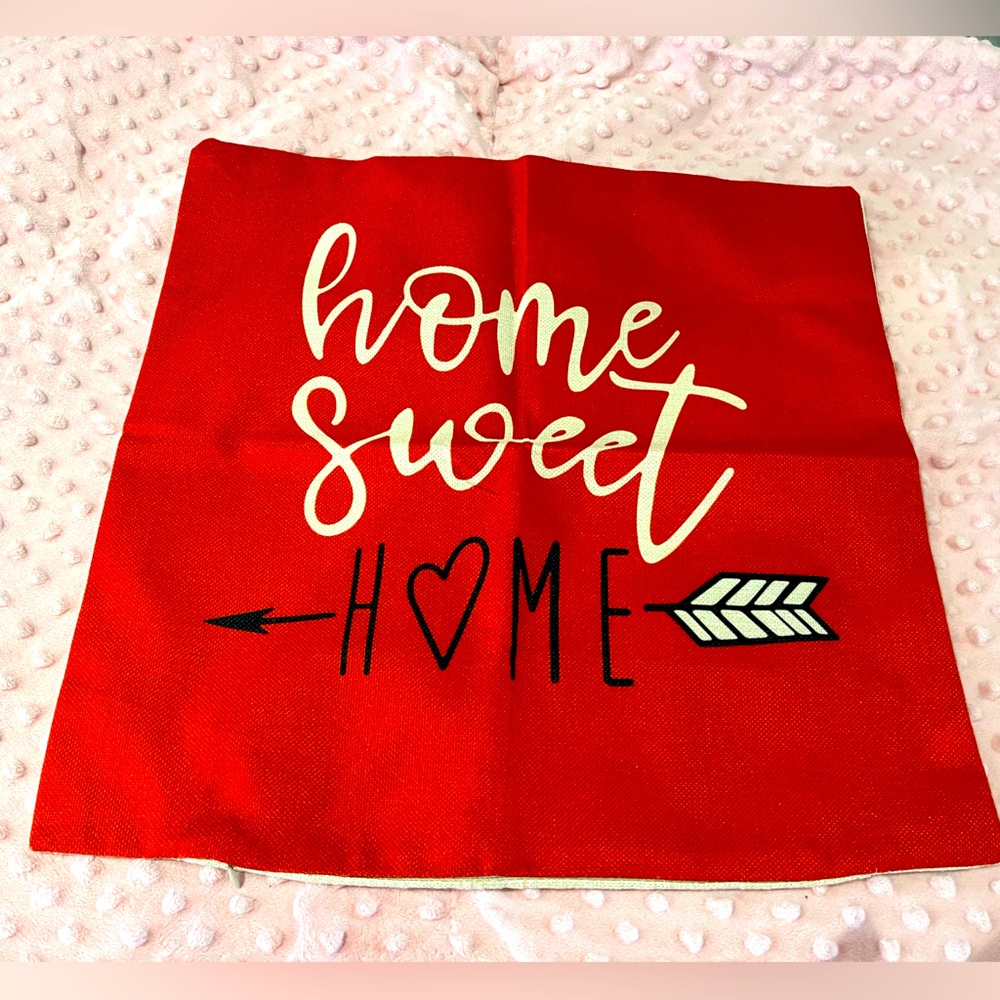 🔆Home Sweet Home Red Burlap Accent Pillow Cover